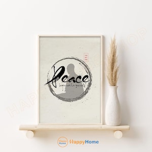 Thich Nhat Hanh Quote Peace Begins Within Yourself Wall Art Enso Circle Meditation Quote Spiritual Mindfulness Artwork Buddhist Decor -PD41