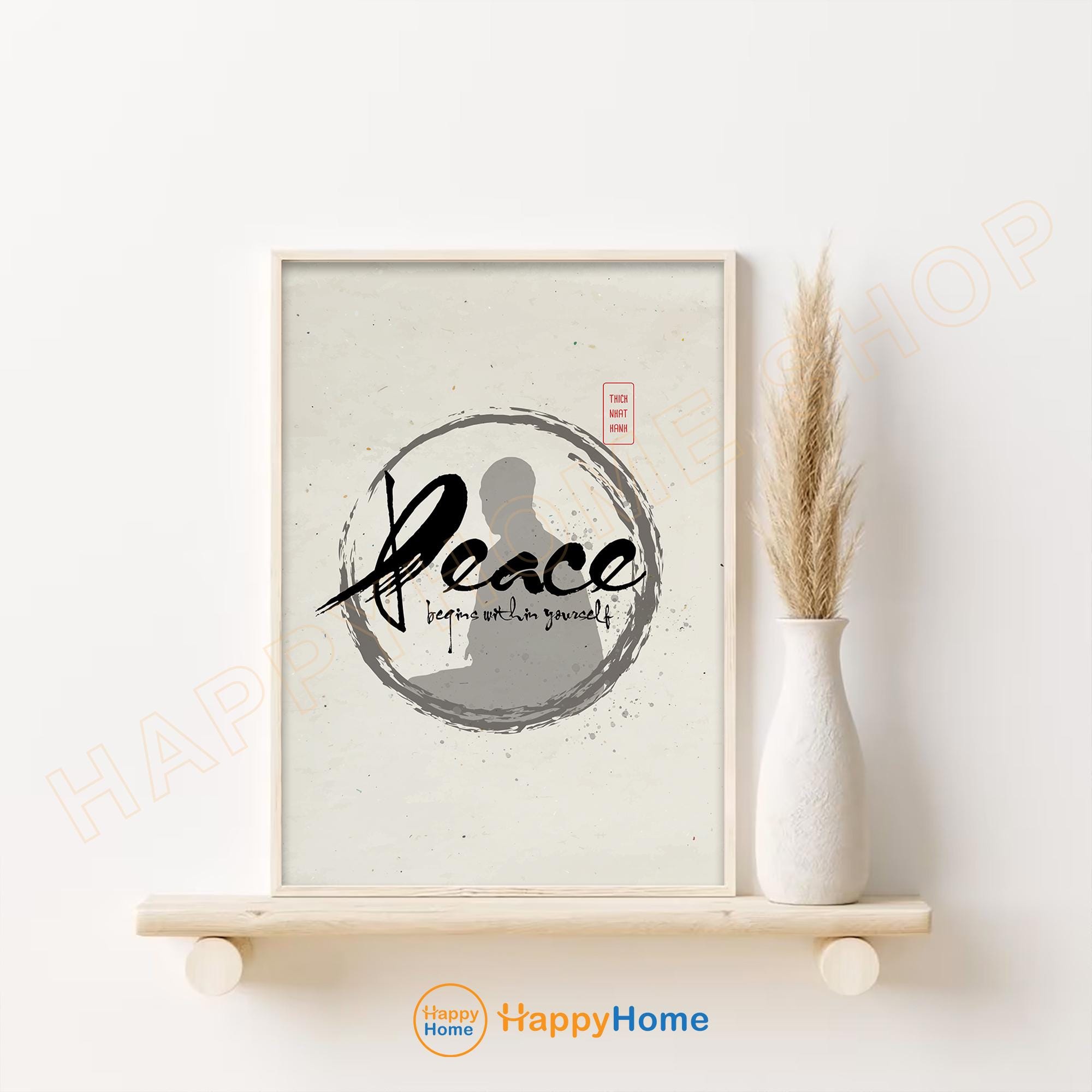 ティク・ナット・ハンの名言 平和は自分自身の中から始まる ウォールアート 円相サークル 瞑想の名言 スピリチュアルなマインドフルネスアートワーク  仏教の装飾 -PD41 - Etsy 日本, image size:2000x2000