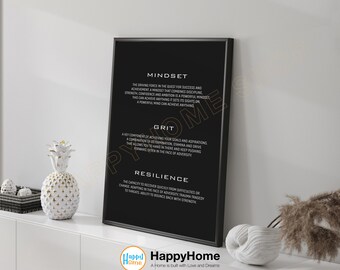 Póster motivacional con definición de resiliencia y mentalidad, decoración de pared / Impresión motivacional, arte de pared inspirador, decoración de oficina, arte moderno - P989