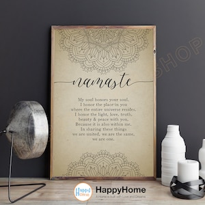 Namaste Definition Wall Art Namaste Sign Meditation Print Yoga Wall Decor Inspirational Art Home Wall Decor -P632