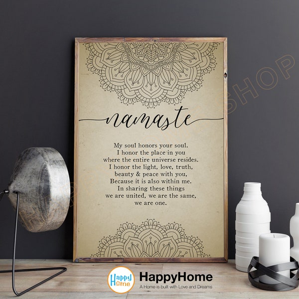 Namaste Definition Wall Art Namaste Sign Meditation Print Yoga Wall Decor Inspirational Art Home Wall Decor -P632