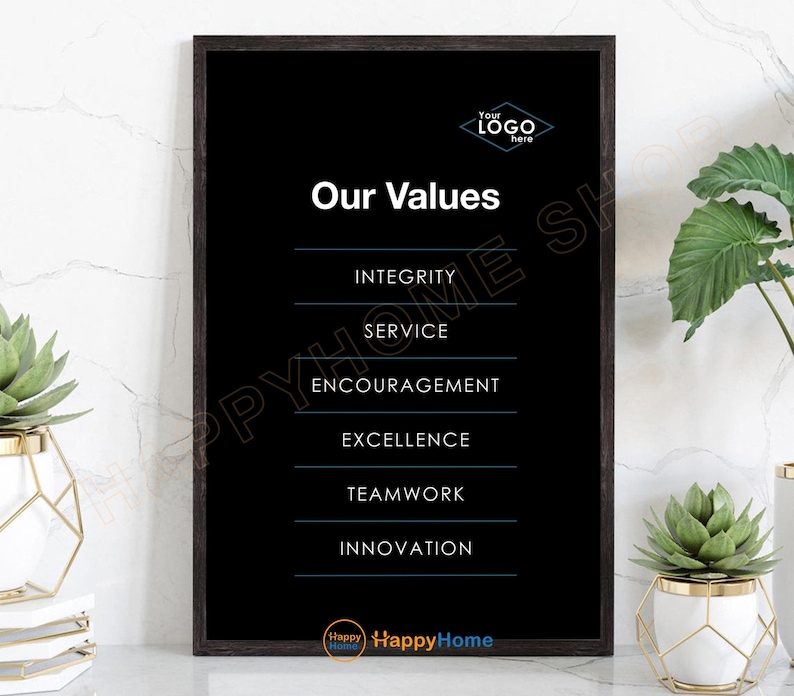 Custom Company Core Values Wall Art Business Office Decor Personalized ...