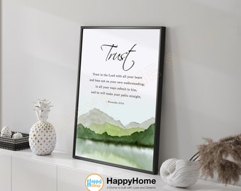 Proverbs 3:5-6 Bible Verse Trust in the Lord With All Your Heart Scripture Quote Print | Christian Bible Poster Home Art Office Decor -P792