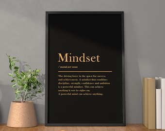 Definición de mentalidad, arte mural, arte mural motivacional/póster inspirador, citas sobre el significado del emprendedor, arte para el hogar, decoración de oficina, arte moderno en lienzo