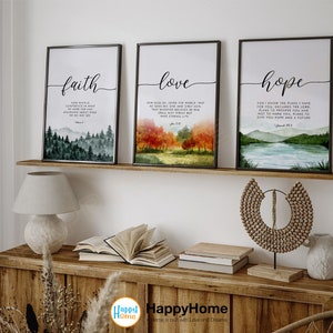 Faith Hope Love Bible Verse Wall Art Set Scripture Quotes Prints | Christian Bible Wall Art Poster Home Decor Set of 3 Piece Wall Art -P584