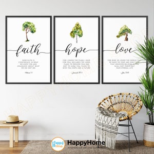 Faith Hope Love Bible Verse Wall Art Set Scripture Quotes Prints | Christian Bible Wall Art Poster Home Decor Set of 3 Piece Wall Art -P585