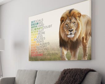 Arte de parede de leão, citações motivacionais, impressão inspiradora, tela, arte para casa, decoração de escritório, arte moderna - PB38
