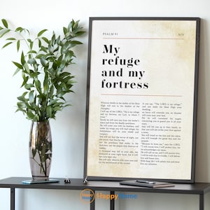 Psalm 91 NIV My Refuge And My Fortress Bible Verse Wall Art Scripture Quote Print Christian Bible Art Poster Home Art Wall Decor -PA23