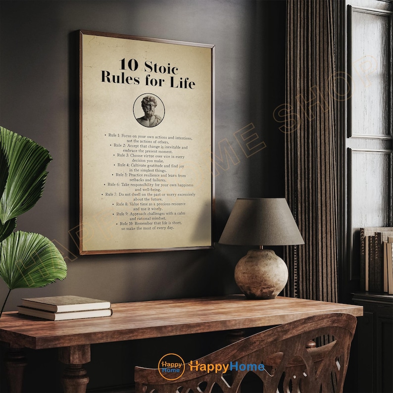 Marcus Aurelius 10 Stoic Rules for Life Wall Art Stoicism Motivational ...