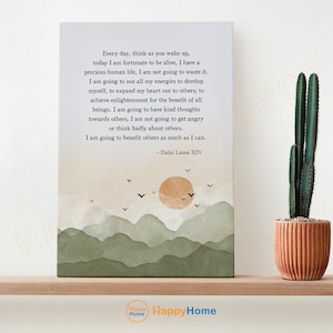 Arte de pared con cita del Dalai Lama: una preciosa vida humana, cita motivacional, obra de arte de atención plena espiritual, impresión budista, decoración del hogar -PC89