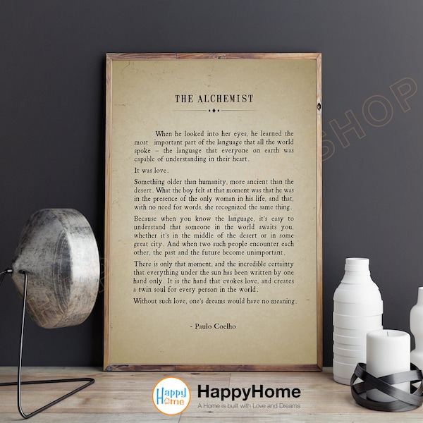 The Alchemist Wall Art Paulo Coelho Inspirational Literary Prints Art Poetry Print Art Motivational Book Page Art  Wall Decor -P614