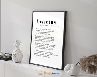 Invictus Poema Arte de pared William Ernest Henley Impresiones literarias Arte Poesía Impresión Arte Libro motivacional Página Arte Decoración de pared -P825