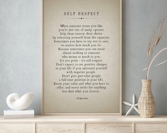 Self Respect Wall Art Motivational Inspiration Quotes Wall Art Canvas  | Motivational Quotes Home Art Office Decor Modern Art