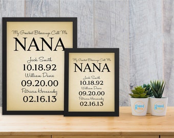 Regalo de Navidad personalizado para Nana, regalo personalizado para Nana de nieto Mis mayores bendiciones Llámame Nana, fechas familiares firman impresión personalizada