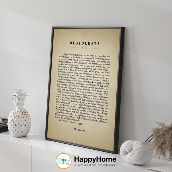 Desiderata Wall Art Max Ehrmann Prose Poem Print Graduation Gift Literary Prints Art Poetry Literary Quote Book Page Art  Wall Decor -P754