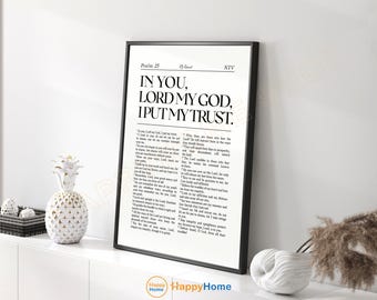 Psalm 25 Bible Verse Wall Art In You I Put My Trust Scripture Quote Print | Christian Bible Art Poster Home Art Office Decor -PD51