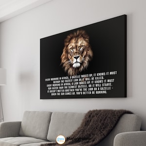 Lion Wall Art Motivational Inspirational Quotes Gazelle and Lion African Proverb | Lion Motivational Quotes Print Canvas Office Decor Art