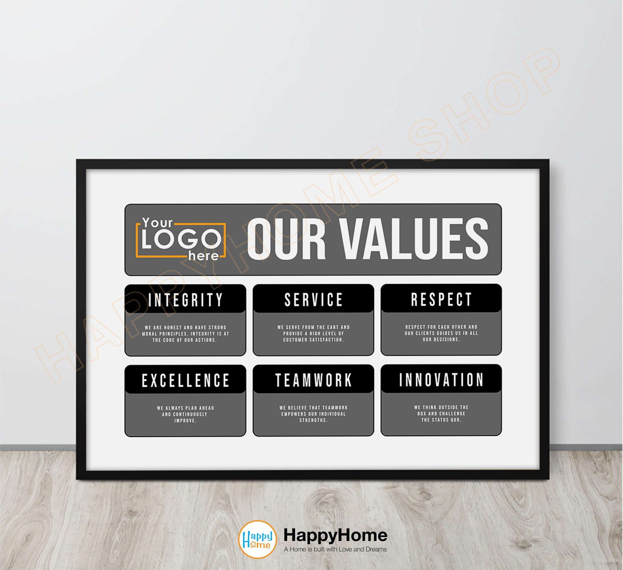 Personalized Company Core Values Wall Art Business Core Values Poster ...