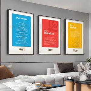 Personalized Business Statement Our Vision Our Mission Our Values Wall Art Entrepreneur Poster Office Wall Decor | Set of 3 Pieces -PD72