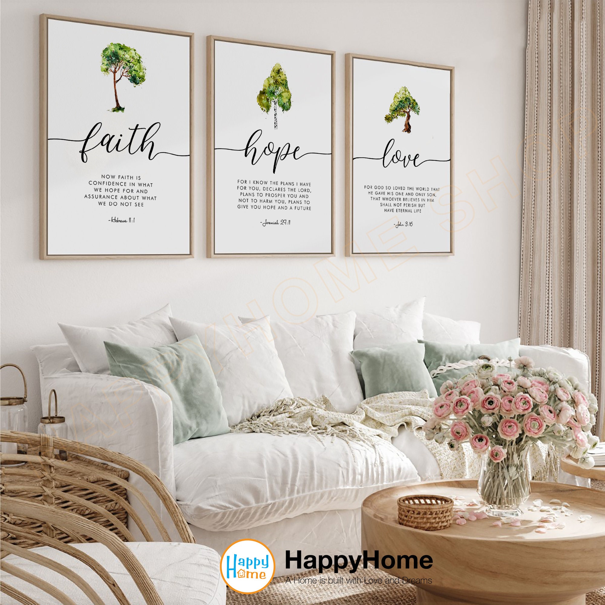 Faith Hope Love Bible Verse Wall Art Set Scripture Quotes Prints ...