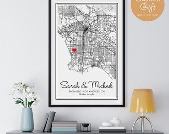 Personalized Engagement City Map Print | Custom Anniversary Gift