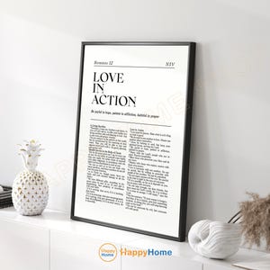 Romans 12 NIV Bible Verse Wall Art Love in Action Scripture Quote Prints | Christian Home Art Decor - PD06