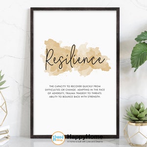 Resilience Definition Poster Motivational Wall Art | Inspirational Wall Art Resilience Quote Poster Home Art Office Decor Modern Canvas Art