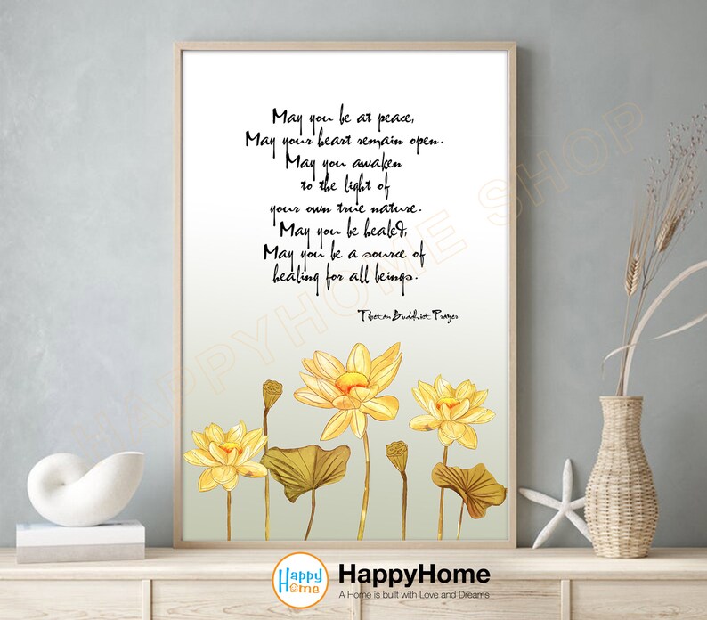 Tibetan Buddhist Prayer Wall Art Lotus Buddhism Print Art Spiritual ...