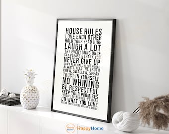 House Rules Wall Art Family Rules Home Sign Decor Canvas Art | Motivational Quotes Homewarming Art Wall Decor Modern Art -PG33