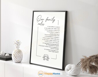 Gepersonaliseerde familieregels bord kunst aan de muur Custom Our Family Rules canvas gepersonaliseerde familie gevestigde bord print Home Room Decor - PD32