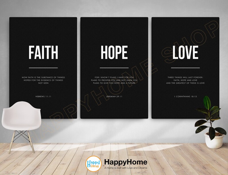Faith Hope Love Bible Verse Wall Art Set Motivational Bible Poster ...