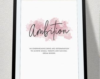 Ambition Definition Poster Motivational Wall Art | Inspirational Wall Art Entrepreneur Quote Poster Home Art Office Decor Canvas Modern Art