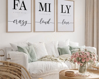 Family A Little Bit of Crazy Family Sign Poster Family Definition Home Art Family Quote Wall Decor 3 Pieces Wall Art Set Print Home Decor