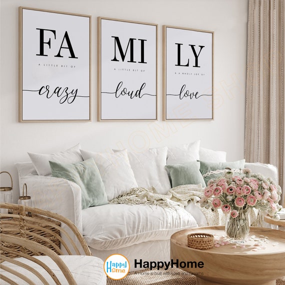 Set of 3 Prints Living Room Wall Art Home Family Happiness 