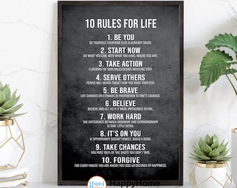 10 Regeln für das Leben Motivierende Inspirierende Zitate Wand Kunst Leinwand | Motivierende Zitate Home Art Office Decor Moderne Kunst Decor