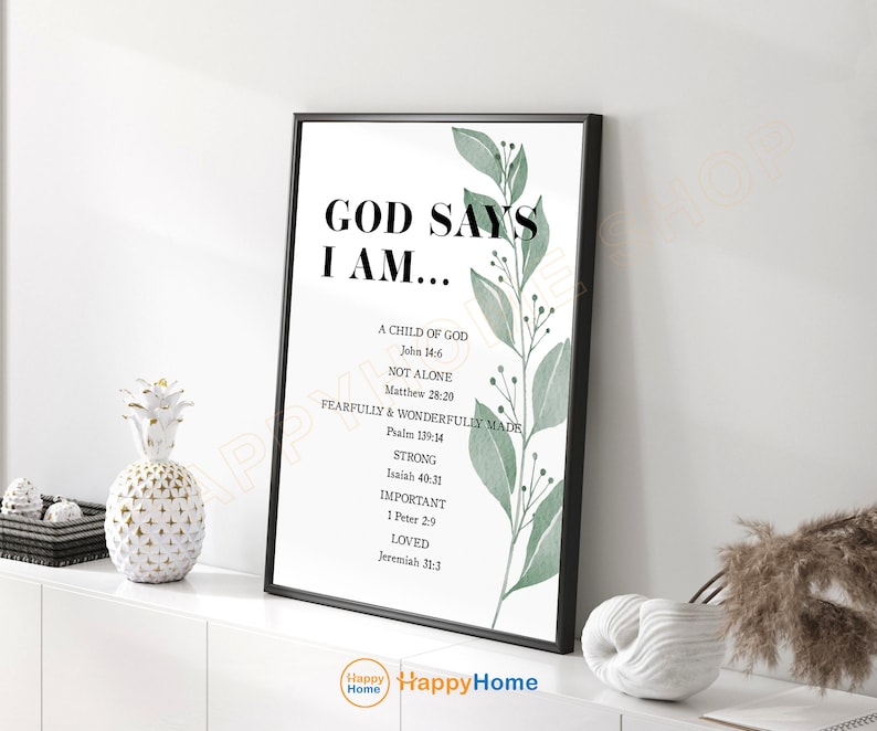 God Says I Am Bible Verse Wall Art Scripture Prints Christian Bible Art ...