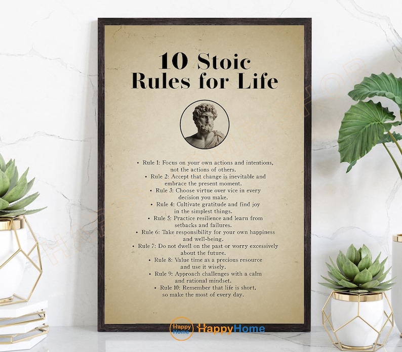 Marcus Aurelius 10 Stoic Rules for Life Wall Art Stoicism Motivational ...