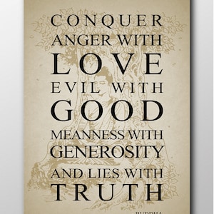 Buddha Quotes Poster Motivational Inspiration Quotes Poster  Conquer Anger With Love | Buddha Wall Art Décor | Motivational Quotes Print