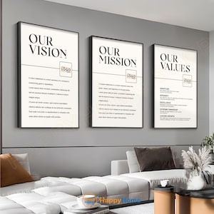 Personalized Business Statement Our Vision Our Mission Our Values Wall Art Entrepreneur Poster Office Wall Decor | Set of 3 Piece -PD08