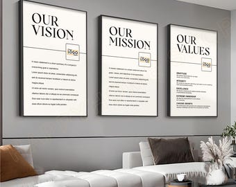 Personalized Business Statement Our Vision Our Mission Our Values Wall Art Entrepreneur Poster Office Wall Decor | Set of 3 Piece -PD08