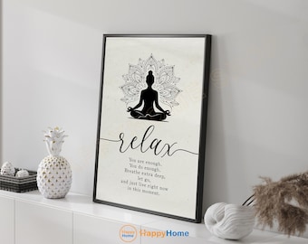Relax You Are Enough Wall Art Breathe Mindfulness Meditation Print Zen Yoga Decor - PG29