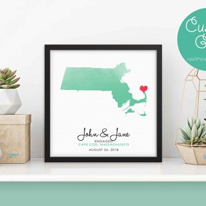 Personalisierte Verlobung Poster | Individuelles Aquarell Landkarte Poster mit Namen, Ort und Datum | Geschenke für Frau und Mann