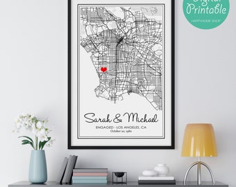 DIGITAL Printable Personalized Engagement Wall Art | Custom Printable Minimalist City Map Wall Decor | Engagement Anniversary Gift Idea