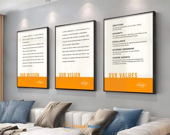 Personalized Corporate Mission Vision Values Sign Professional Office Wall Art Entrepreneur Office Decor | Set of 3 Pieces -PG28