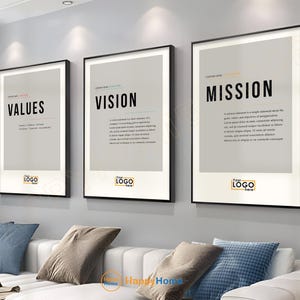 Personalized Business Statement Our Vision Our Mission Our Values Wall Art Entrepreneur Poster Office Wall Decor | Set of 3 Pieces -PD70