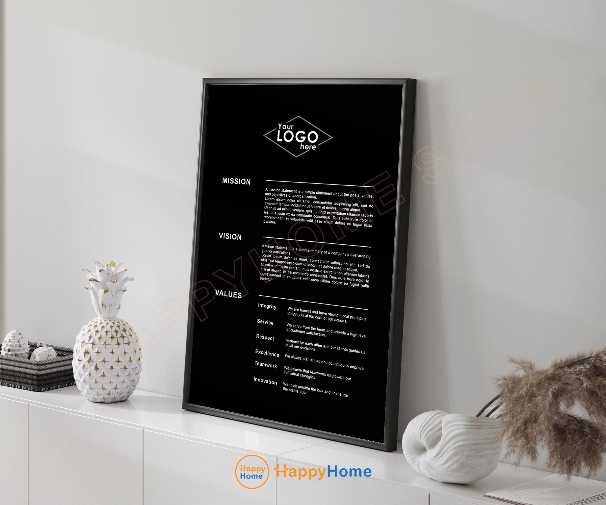 Personalized Company Our Values Our Vision Our Mission Statement Wall Art Entrepreneur Poster Business Office Wall Decor -PD93