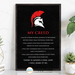 Spartan Poster Motivational Inspiration Quotes Poster My Creed | Spartan Warrior Wall Art | Motivational Quotes Print Wall Decor