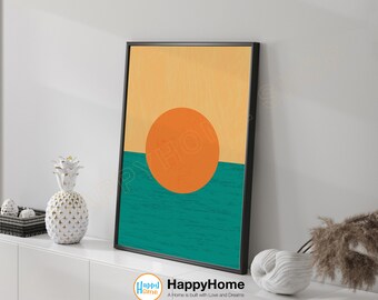 Sun Abstract Wall Art Mid Century Pop Art Abstract Minimal Retro Abstract Modern Art Poster Framed Abstract Print Art Wall Decor -P557