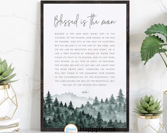Psalm 1 Blessed is the Man Bible Verse Wall Art Scripture Quote Prints | Christian Bible Wall Art Poster Home Art Office Decor -P586