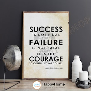 Winston Churchill Quotes Wall Art Success is not Final Motivational Quotes Inspirational Poster Entrepreneur Office Decor Modern Art -PA41